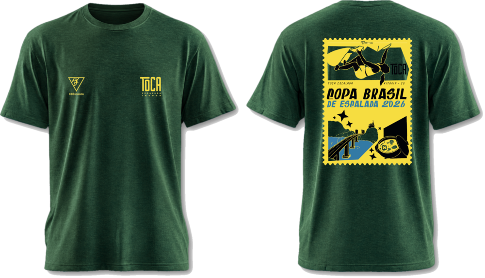 Camisa da Copa Brasil de Escalada 2026, verde, frente e costas